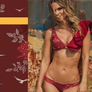 Encandadore for Anthropologie Red Floral Bikini – Size large (New With Tags)